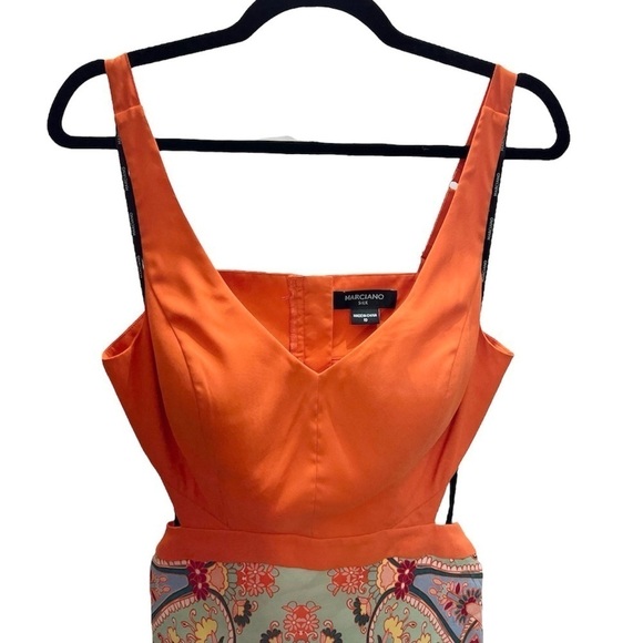 MARCIANO silk orange colourful print cut out mini dress 10 - Picture 4 of 16